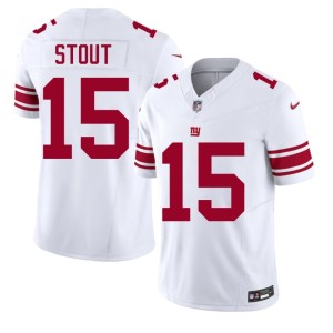 Mens Giants Jordan Stout #15 Football White Jerseys 128171-358