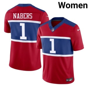 Womens New York Football Giants #1 Red Malik Nabers NIL Jerseys 697976-270
