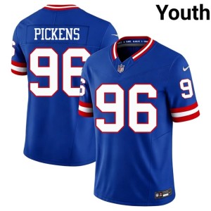 Youth NY Giants Throwback #96 Zacch Pickens Game Royal Jerseys 378199-497