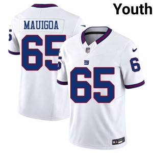 Youth New York Giants Francis Mauigoa Stitched Throwback #65 White Jersey 405537-950