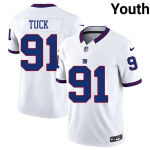 Youth #91 Justin Tuck White G-Men Throwback Official Jersey 579193-972